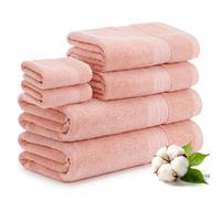 MADHOLLY 6Pcs Towel Set College Dorm Essentials for Girls - 100% Cotton 2 Large Bath & 2 Hand & 2 Washcloths for Bathroom Apartment Room, Super Absorbent Towels, Pink