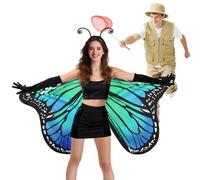 MADHOLLY Butterfly Wings Costumes Adults - 5Pcs Double Sided Blue Couples Halloween Costumes for Women Men with Butterfly Cape Catcher Headband Hat Vest for Cosplay Party Gifts