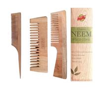 Madhu 100% Pure & Natural Neem Wood Comb | Promotes Hair Growth, Reduces Hair Fall & Control Dandruff (Tail+pocket+wide shampoo)