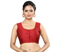 Madhu Fashion Womens Poly Raw Silk Embroidered Sleeveless Readymade Saree Blouse, Maroon, 32