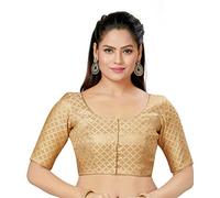 Madhu Fashion Women's Polyester Brocade Readymade Saree Blouse with Elbow Length Sleeves Gold 34