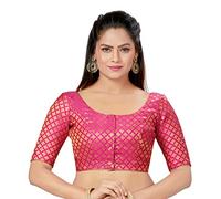 Madhu Fashion Women's Polyester Brocade Readymade Saree Blouse with Elbow Length Sleeves Pink 38