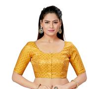 Madhu Fashion Women's Polyester Brocade Readymade Saree Blouse with Elbow Length Sleeves Yellow 34