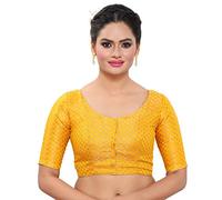 Madhu Fashion Women's Polyester Elbow Length Sleeves Readymade Saree Blouse (Mf1913) Yellow 42