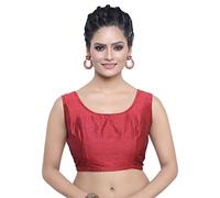Madhu Fashion Women's Raw Silk Sleeveless Ready To Wear Saree Blouse, Maroon, 42