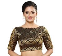 Madhu Fashion Women's Traditional Rich Banarsi Brocade Readymade Stitched Saree Blouse, Black, 42