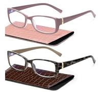 Madison Avenue 2 Pack Classic Blue Light Blocking Reading Glasses for Women, Vintage Anti Glare/Eyestrain Computer Readers Demi/Purple +1.5