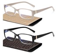 Madison Avenue 2 Pack Classic Blue Light Blocking Reading Glasses for Women, Vintage Anti Glare/Eyestrain Computer Readers Black/Nude Beige +1.0