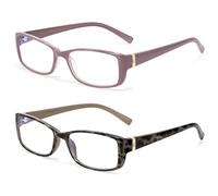 Madison Avenue 2 Pack Classic Blue Light Blocking Reading Glasses for Women, Vintage Anti Glare/Eyestrain Computer Readers Demi/Purple +3.0
