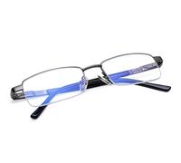Madison Avenue Blue light Blocking Reading Glasses for Men, Half Frame Metal Readers with Spring Hinges, Anti Eyestrain UV Glare Computer Eyeglasses