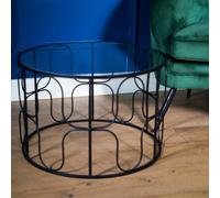 Madison & Mayfair Black Wavy Wire Coffee Table With Glass Top