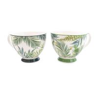 Madison & Mayfair Eden Decal Set of Two Emerald Green Footed Mugs with White and Green Handle