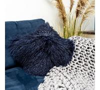 Madison & Mayfair Genuine Navy Mongolian Lambswool And Suede Cushion