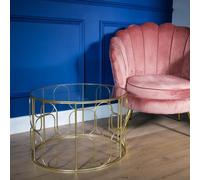 Madison & Mayfair Gold Wavy Wire Coffee Table With Glass Top