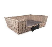 Madison & Mayfair Large Dog Basket with Padded Bed with Chalk Board Personalisation - Grey Wicker for Large Breeds - H23cm x W76cm x D59cm