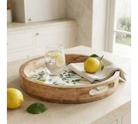 Madison & Mayfair Mango Wood Lemon Print Round Tray in Brown Madison & Mayfair Brown