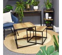 Madison & Mayfair Modern Nesting Tables - Set Of 2, Oak Wood & Metal Finish