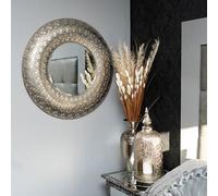 Madison & Mayfair Moroccan Style Round Mirror With Silver Metal Frame