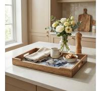 Madison & Mayfair Rectangular Sheep Motif Wooden Tray with Included Handles in Brown Madison & Mayfair Brown