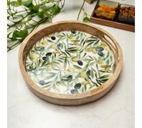 Madison & Mayfair Rustic Mango Wood Round Tray with Elegant Olive Enamel Design in Brown Madison & Mayfair Brown