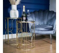 Madison & Mayfair Set Of 2 Gold Wavy Wire Tables With Glass Top