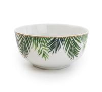 Madison & Mayfair Set of Four Emerald Green Eden Decal Rice Bowls with Gold Rim and Outer Palm Print
