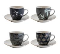 Madison & Mayfair Set Of Four Purple And White Patterned Teacups And White Saucers