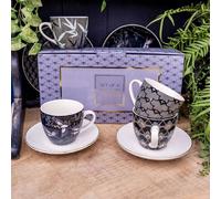 Madison & Mayfair Set of Four Purple & White Patterned Teacups & White Saucers in Grey Madison & Mayfair Grey
