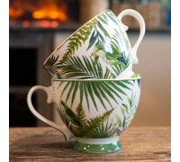 Madison & Mayfair Set Of Two Emerald Green Eden Decal Footed Mugs With A White And Green Handle