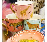 Madison & Mayfair Set Of Two Straight Sided Leopard Mugs With Gold Handles