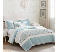 Madison Park 100% Cotton Quilt Set Floral Print, Double Sided Stitching, Light Teal, King/Cal King(104"x94")