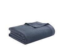 Madison Park 100% Egyptian Cotton Lightweight Summer Blanket, Breathable Waffle Knit Design, Soft Cozy All-Season Throw for Bed, Couch or Sofa, Blue King Size (108"x90")