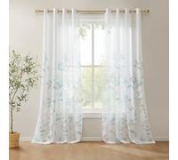 Madison Park 2 Panel Semi Sheer Curtain for Living Room Window, Lightweight Burnout Botanical Print Bedroom Curtains, Grommet Top Window Shades for Home, Machine Washable, Cecily, 2-PK 50x84, Aqua