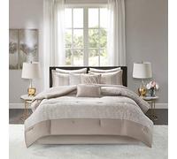 Madison Park 7 Piece Chenille Jacquard Comforter Set, Polyester, Taupe, Queen