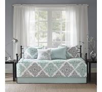 Madison Park All Season Bedding with Bedskirt, Matching Shams, Decorative Pillow, Polyester, Claire, Aqua, 75"x39"