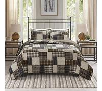 Madison Park All Season, Breathable Coverlet Bedspread Bedding Set, Matching Shams, Polyester, Black/Brown, Full/Queen(90"x90")