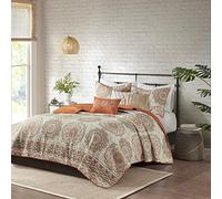 Madison Park All Season, Breathable Coverlet Bedspread Lightweight Bedding Set, Matching Shams, Decorative Pillow, Polyester, Circle Orange, Full/Queen(90"x90")