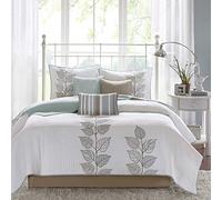 Madison Park All Season, Breathable Coverlet Bedspread Lightweight Bedding Set, Matching Shams, Decorative Pillow, Polyester, Leaf Blue, King