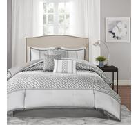 Madison Park All Season Down Alternative Bedding, Matching Bedskirt, Decorative Pillows, Polyester, Geometric Grey, Queen