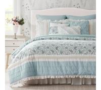 Madison Park All Season Down Alternative Bedding, Matching Shams, Bedskirt, Decorative Pillows, Cotton, Blue 9pcs, King
