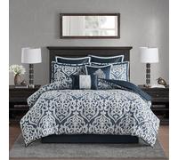 Madison Park All Season Down Alternative Bedding, Matching Shams, Bedskirt, Decorative Pillows, Navy/Grey, Cal King(104"x92")