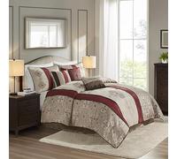 Madison Park All Season Down Alternative Bedding, Matching Shams, Bedskirt, Decorative Pillows, Polyester, Donovan, Red, King