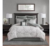 Madison Park All Season Down Alternative Bedding, Matching Shams, Bedskirt, Decorative Pillows, Polyester, Silver Comforter 8pcs, King
