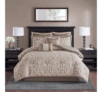 Madison Park All Season Down Alternative Bedding, Matching Shams, Bedskirt, Decorative Pillows, Polyester, Tan Comforter 8pcs, California-King