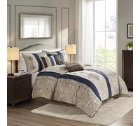 Madison Park All Season Down Alternative Bedding, Matching Shams, Bedskirt, Decorative Pillows, Polyester, Donovan, Navy, King