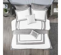 Madison Park All Season Down Alternative Bedding, Matching Shams, Decorative Pillows, Microfiber, Heritage, Color Block Grey, King/Cal King(104"x92")