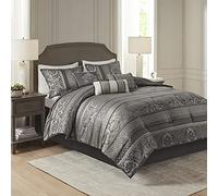 Madison Park All Season Down Alternative Bedding with Matching Shams, Decorative Pillow, Polyester, Grey, California-King