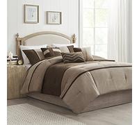 Madison Park All Season Down Alternative Cozy Bedding with Matching Shams, Decorative Pillows, Faux Suede Polyester, Brown 7pcs, Queen