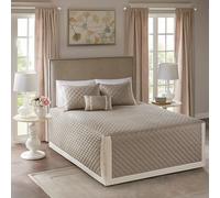 Madison Park All Season, Lightweight, Bedding Set, Matching Shams, Fabric, Breanna, Diamond Quilted Khaki, King (79 in x 81 + 24 in D)