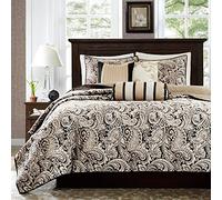 Madison Park All Season, Lightweight Coverlet Bedspread Bedding Set, Matching Shams, Pillows, Polyester, Black, King/Cal King(104"x94")